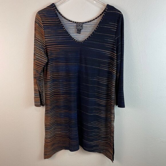 Clara Sun Woo Stripe V-Neckline Tunic Top Size Medium - Picture 2 of 8